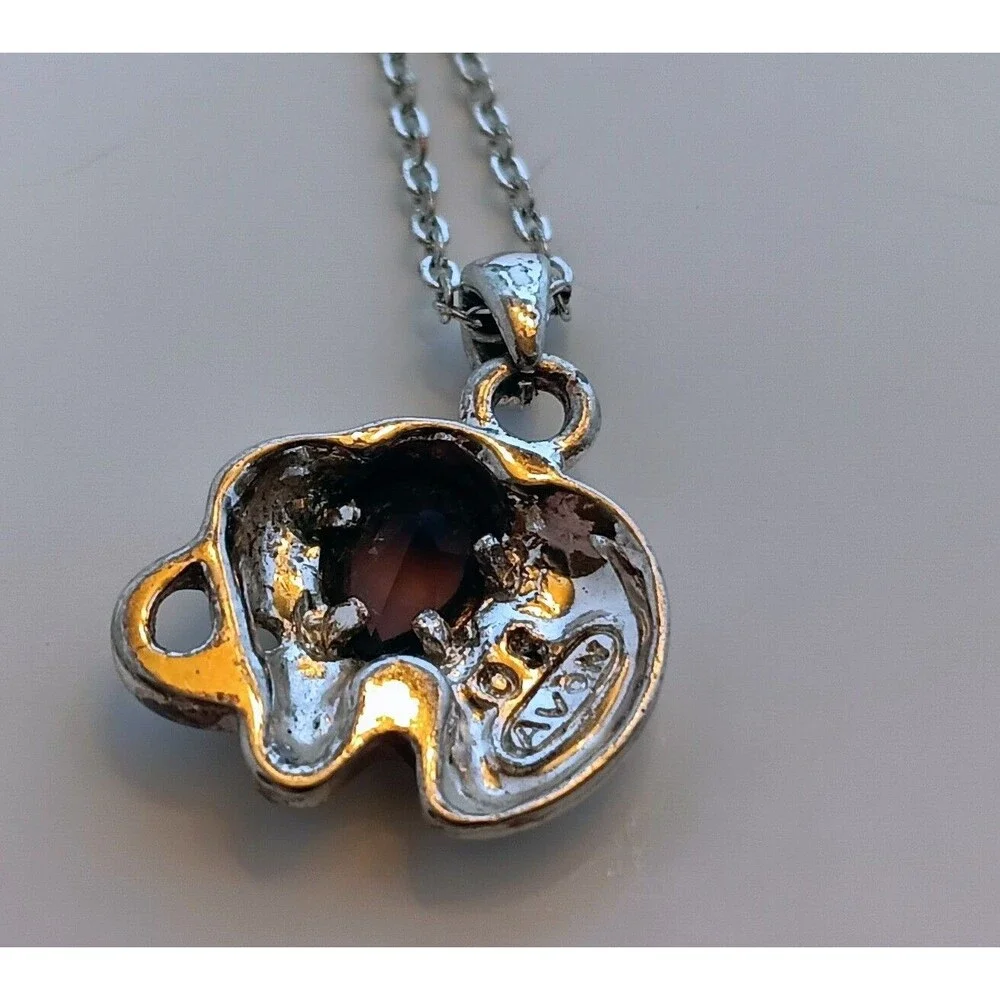 Avon Silvertone Birthstone Lucky Elephant Pendant Necklace